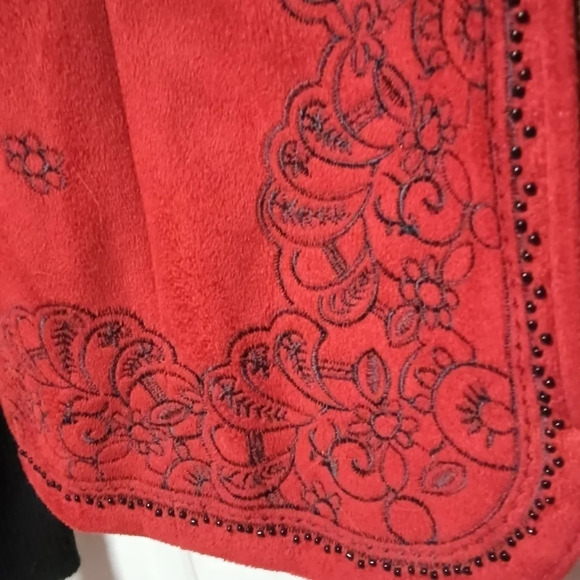 Coldwater Creek Faux Suede Jacket Red Black Petite 8 - Picture 2 of 12